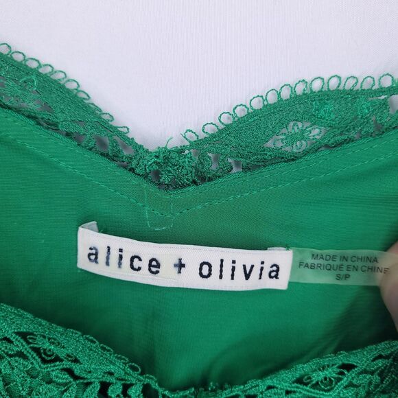 Alice Olivia Dress Small Green Pleated Cold Shoulder - Picture 9 of 11